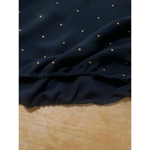 Holiday blouse Vince camuto womens L black with rhinestone detail. Elastic neck - Picture 6 of 8